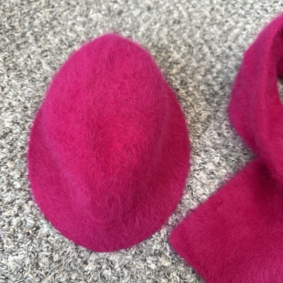 VTG Bucket Hat + Scarf Angora Rabbit Hair Hot Pink New main image 5